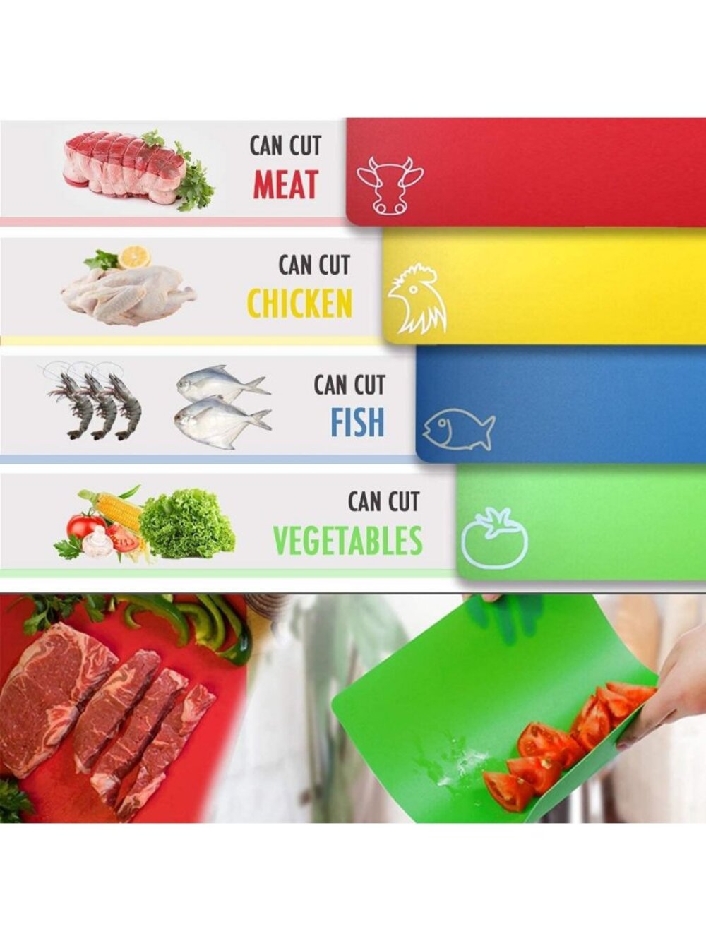 Flexible Plastic Cutting Board Mats Set of 7 - BPA-Free, Non-Porous, Anti-Skid - Picture 6 of 7